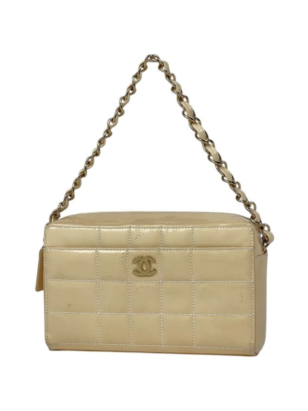 Chanel Handbag CC Logo Choedge Coat Patent Patent Leather Beige